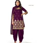 Wine Embroidered Real Mirror Work Cotton Patiala Salwar Semi Stitched