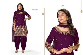 Wine Embroidered Real Mirror Work Cotton Patiala Salwar  2