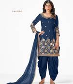Blue Embroidered Real Mirror Work Cotton Patiala Salwar Semi Stitched