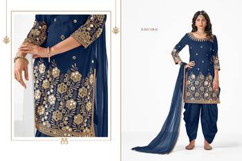 Blue Embroidered Real Mirror Work Cotton Patiala Salwar Semi Stitched 2