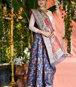 Navy Blue Embroidered Silk Blend Saree With Blouse