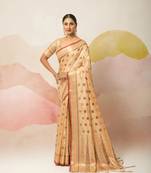 Beige Embroidered Silk Blend Saree With Blouse