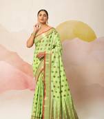 Green Embroidered Silk Blend Saree With Blouse