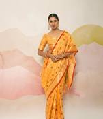 Yellow Embroidered Silk Blend Saree With Blouse