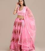 Pink Net Embroidery Work Lehenga Choli For Women
