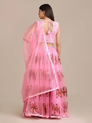 Pink Net Embroidery Work Lehenga Choli For Women 2