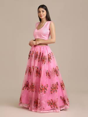 Pink Net Embroidery Work Lehenga Choli For Women 3