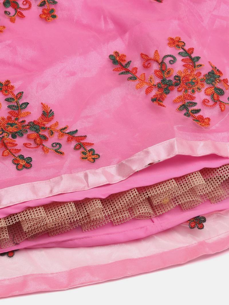 Pink Net Embroidery Work Lehenga Choli For Women