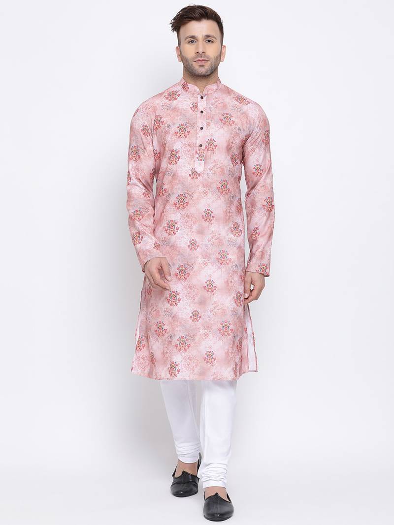 Namaskar Pink printed linen kurta-pajama