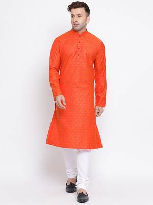 Namaskar Orange printed cotton kurta-pajama 1