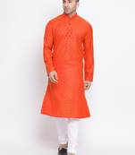 Namaskar Orange printed cotton kurta-pajama