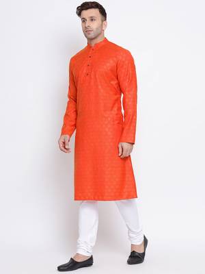 Namaskar Orange printed cotton kurta-pajama 2