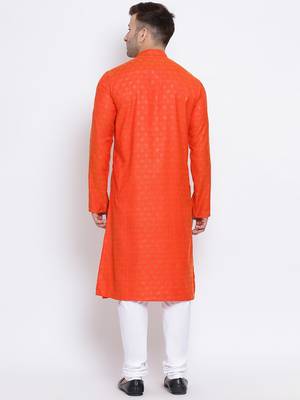 Namaskar Orange printed cotton kurta-pajama 3