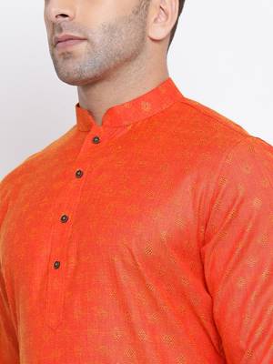 Namaskar Orange printed cotton kurta-pajama 4