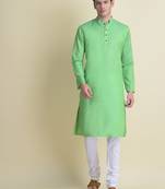 Namaskar Green plain linen kurta-pajama