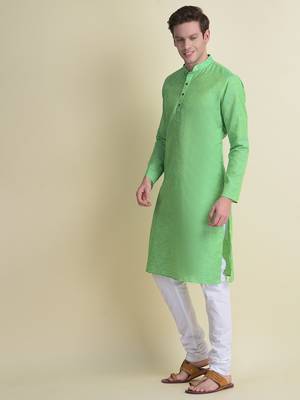 Namaskar Green plain linen kurta-pajama 2