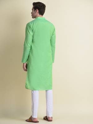 Namaskar Green plain linen kurta-pajama 3