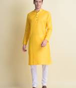Namaskar Yellow plain linen kurta-pajama