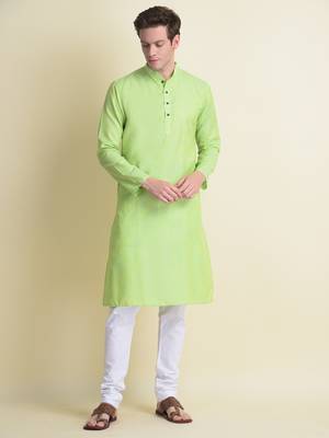 Namaskar Green plain linen kurta-pajama 1