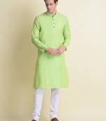 Namaskar Green plain linen kurta-pajama