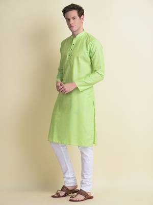 Namaskar Green plain linen kurta-pajama 2