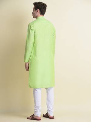 Namaskar Green plain linen kurta-pajama 3