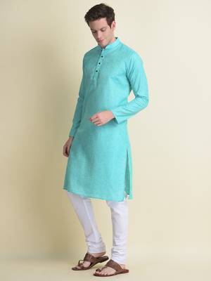 Namaskar Blue plain linen kurta-pajama 2