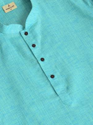 Namaskar Blue plain linen kurta-pajama 5