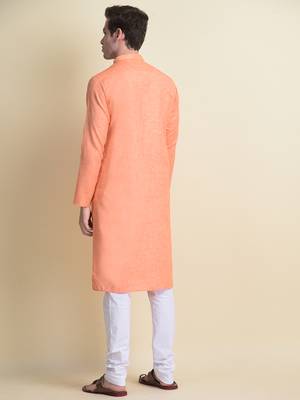 Namaskar Orange plain linen kurta-pajama 3