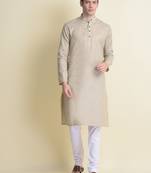 Namaskar White plain linen kurta-pajama