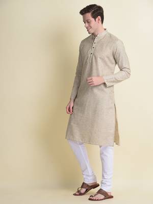 Namaskar White plain linen kurta-pajama 2