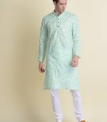 Namaskar Green printed cotton kurta-pajama