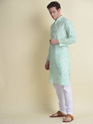 Namaskar Green printed cotton kurta-pajama 2