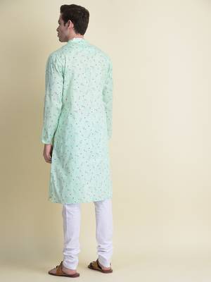 Namaskar Green printed cotton kurta-pajama 3