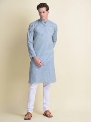 Namaskar Grey printed cotton kurta-pajama 1