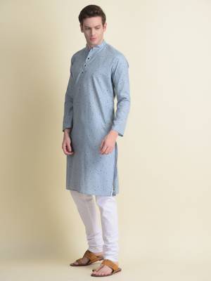 Namaskar Grey printed cotton kurta-pajama 2