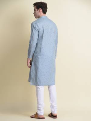 Namaskar Grey printed cotton kurta-pajama 3