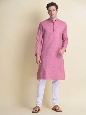 Namaskar Orange printed cotton kurta-pajama 1