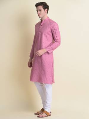Namaskar Orange printed cotton kurta-pajama 2