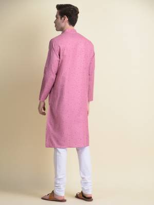 Namaskar Orange printed cotton kurta-pajama 3
