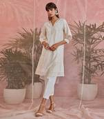 Sequin Placket Kurta With Pleated Pants 