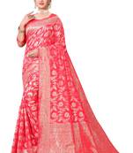 Red woven banarasi silk saree with blouse