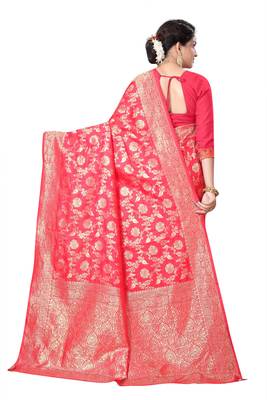 Red woven banarasi silk saree with blouse 2