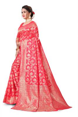 Red woven banarasi silk saree with blouse 4
