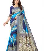 Sky blue woven banarasi silk saree with blouse