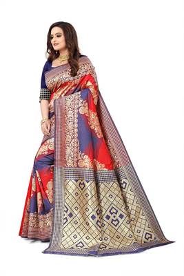 Red woven banarasi silk saree with blouse 1
