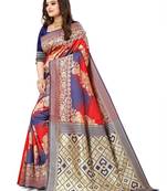 Red woven banarasi silk saree with blouse