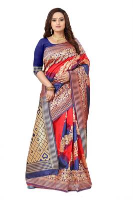 Red woven banarasi silk saree with blouse 4