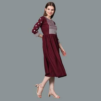 LIMBUDI CREATION Women's Rayon Embroidered A-Line Kurta 2