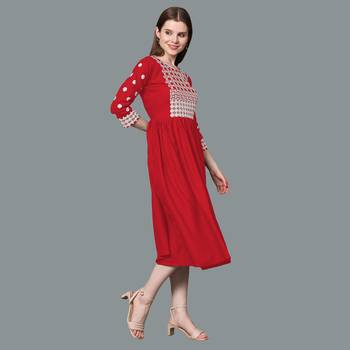 LIMBUDI CREATION Women's Rayon Embroidered A-Line Kurta 2